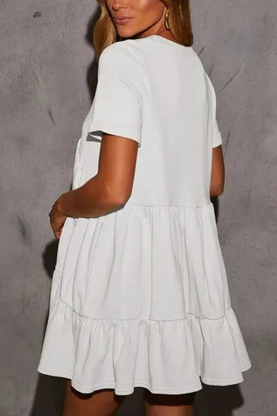 Hazel Blues® |  Tiered Round Neck Short Sleeve Mini Dress