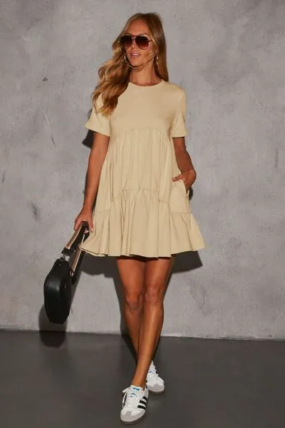 Hazel Blues® |  Tiered Round Neck Short Sleeve Mini Dress