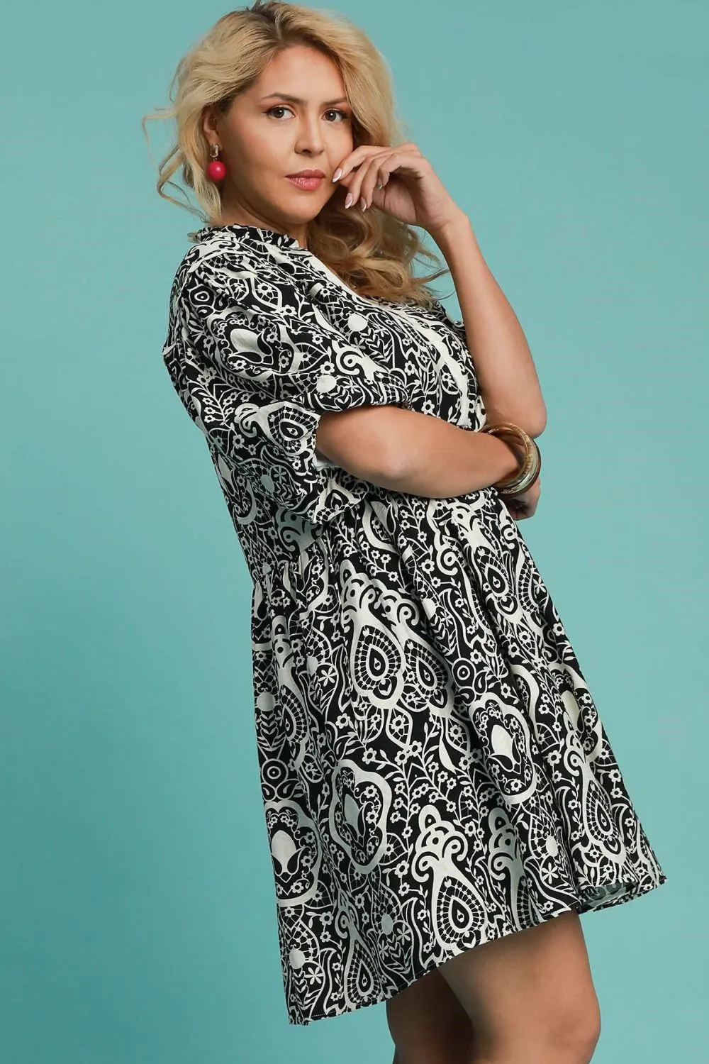 Hazel Blues® | Umgee Abstract Print Puff Sleeve Dress