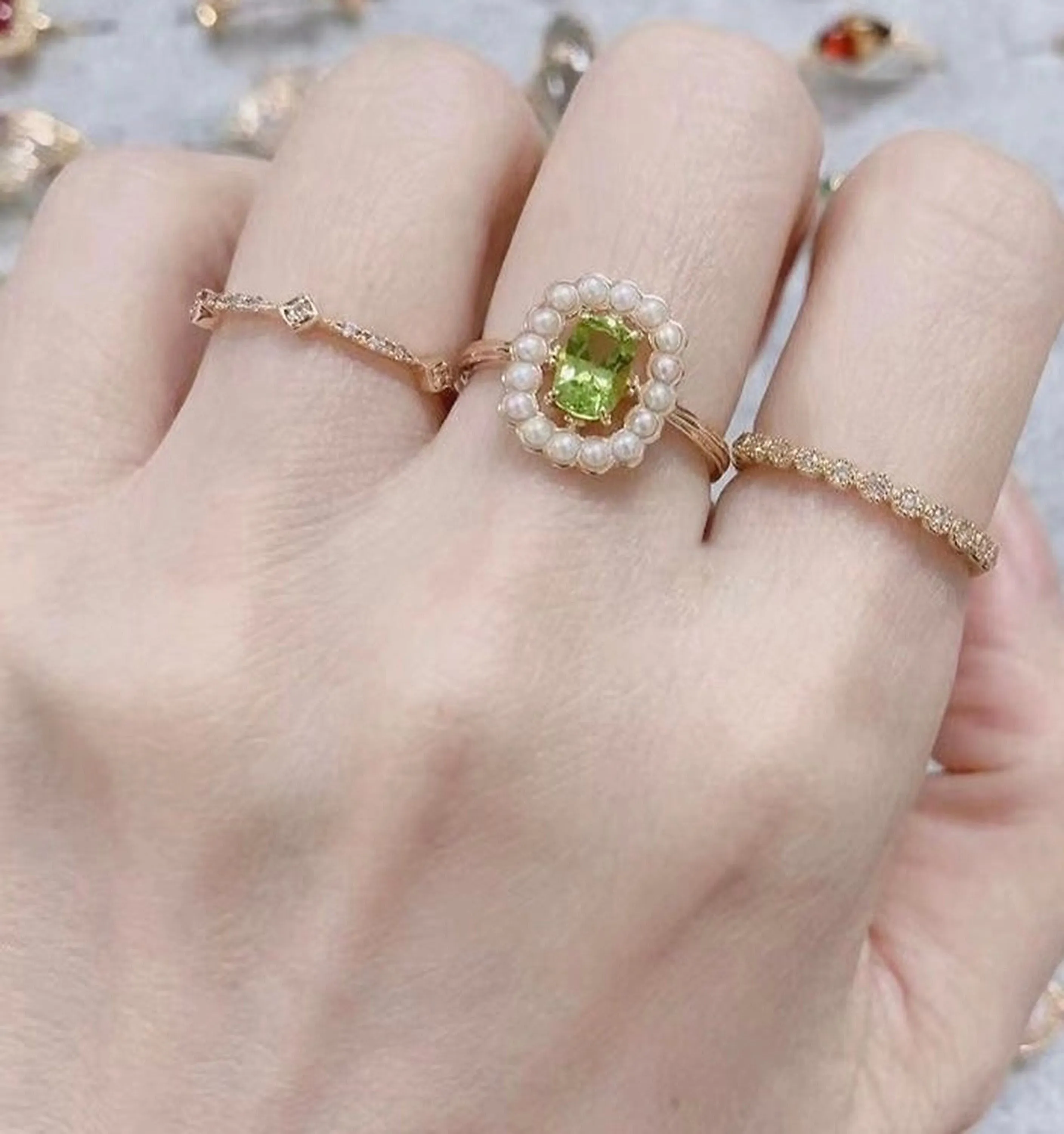 Healing Energy Olive Green Rose Gold Ring