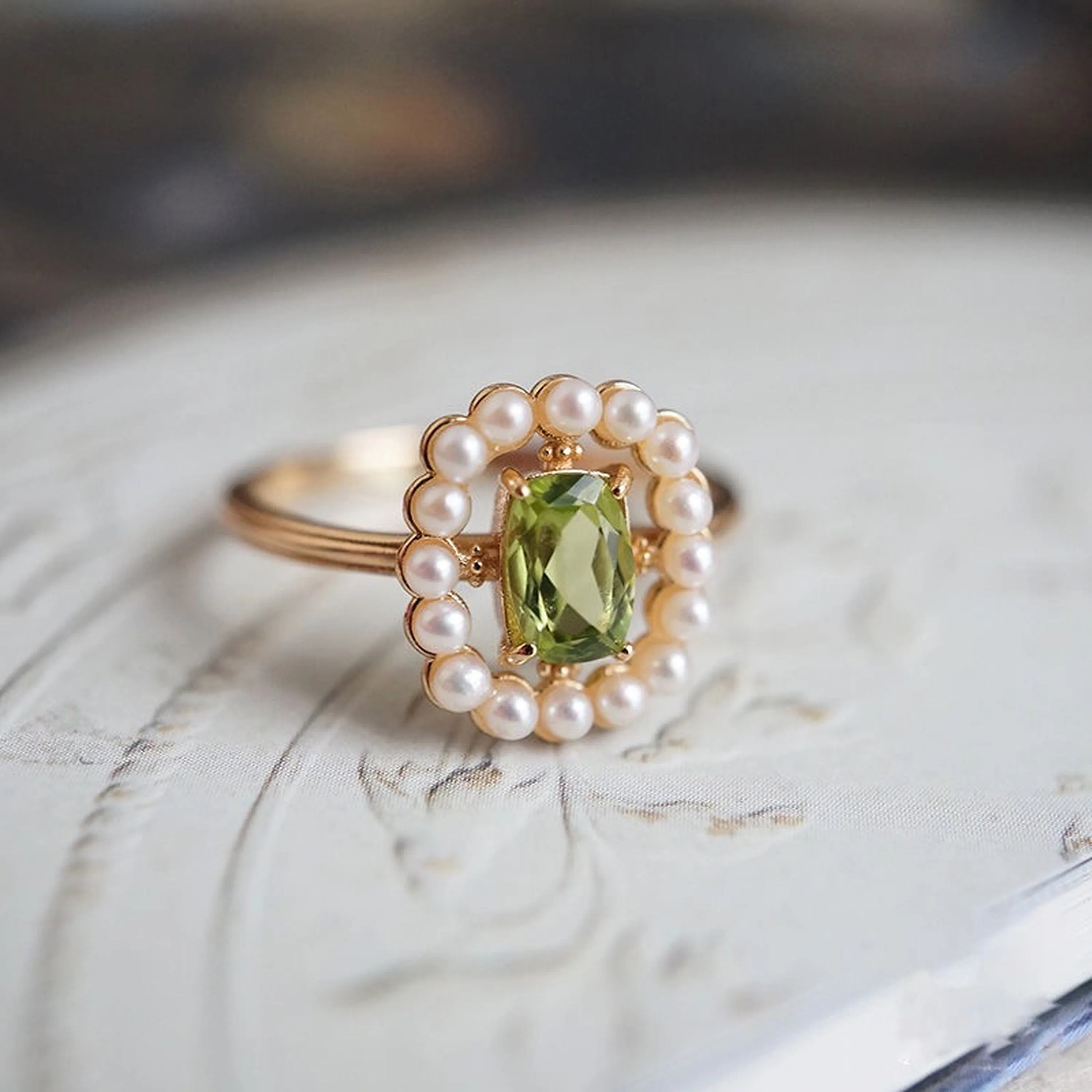 Healing Energy Olive Green Rose Gold Ring