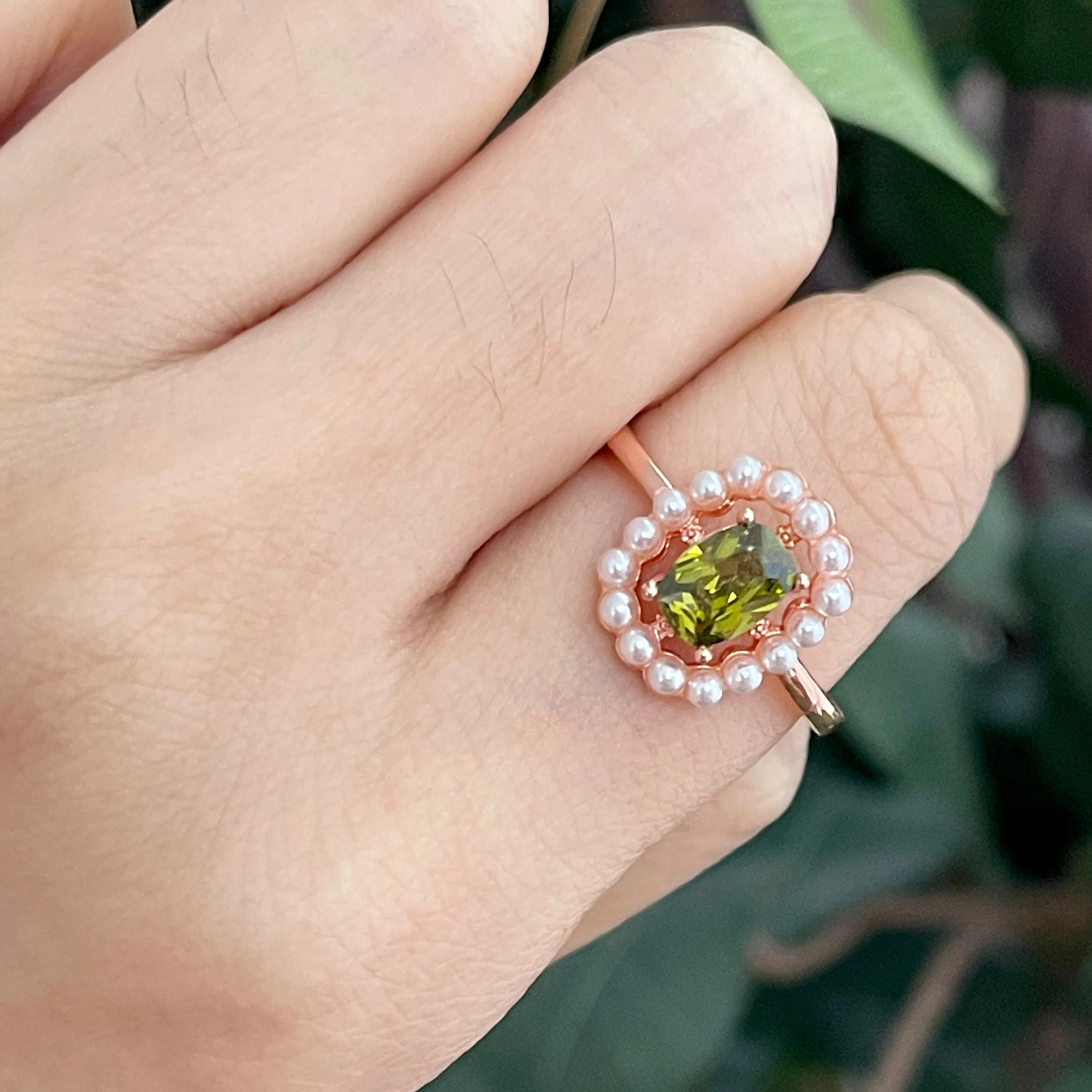 Healing Energy Olive Green Rose Gold Ring