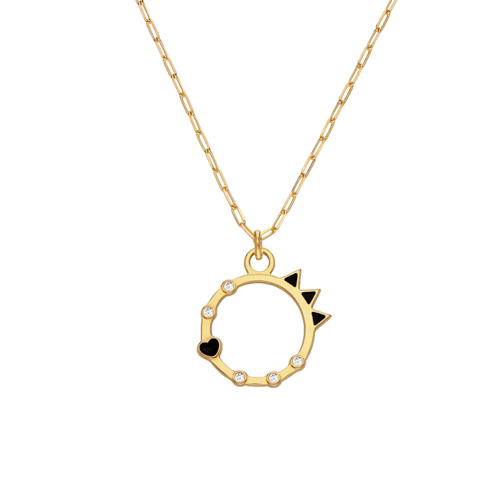 Heart On Lock Black Enamel Initial With Diamonds - Gold