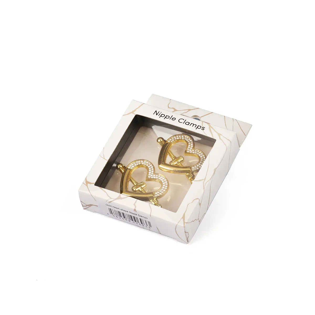 Heart Shaped Gold Nipple Clamps with Rhinestones