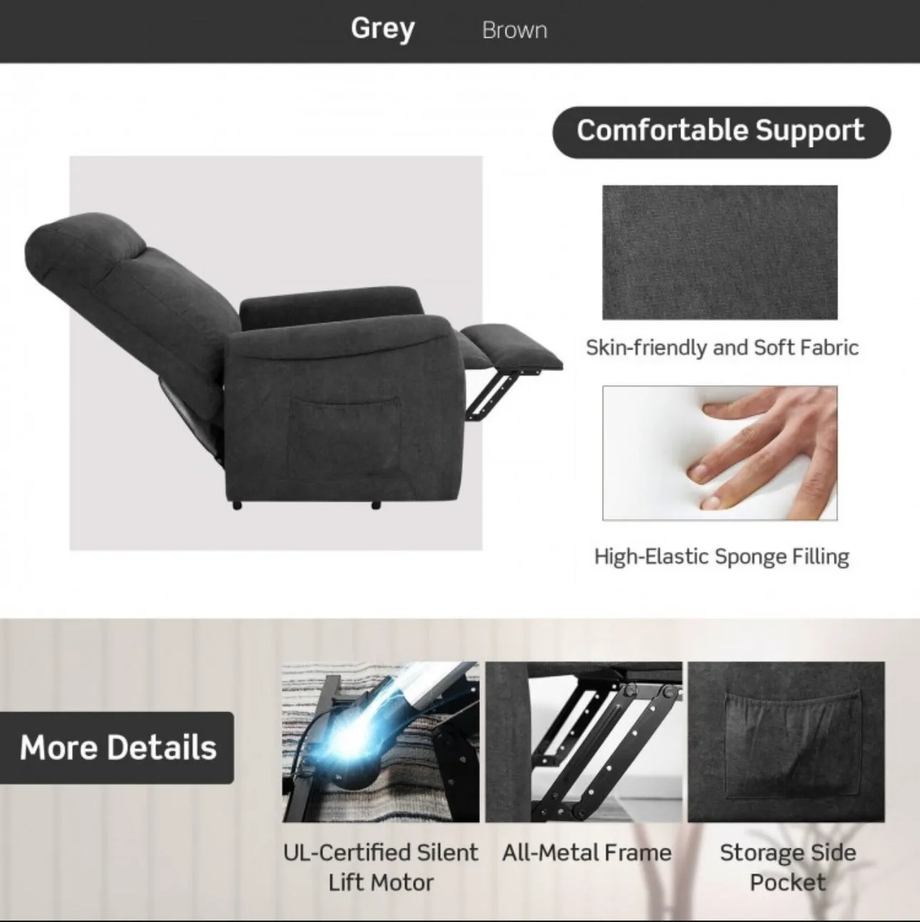 Heavy Duty Modern Power Lift Recliner Chair With Remote Control | For The Elderly | Everyone | Holds 330lbs | Laying | Seating | Standing Easily | Quiet Motor