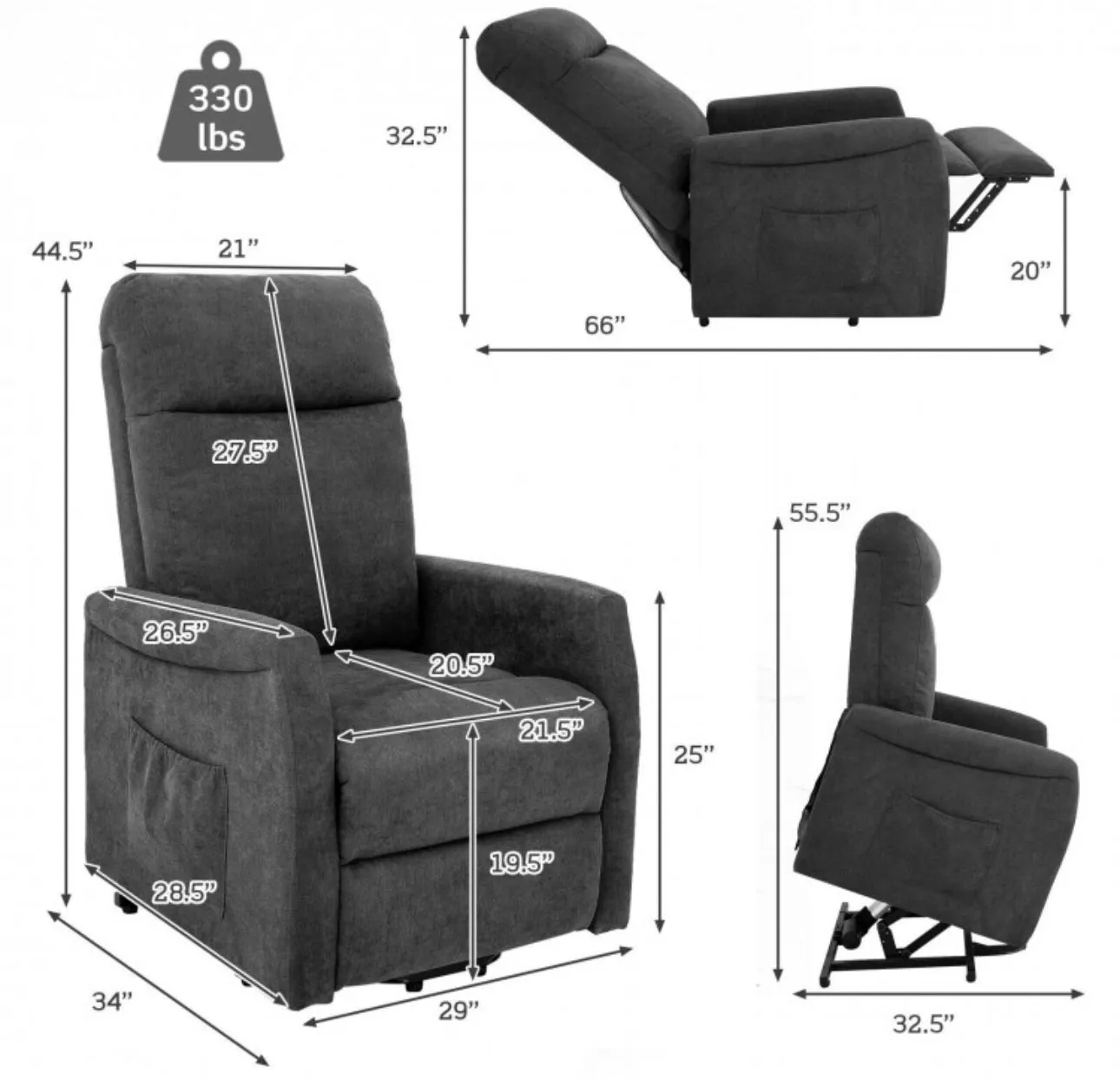 Heavy Duty Modern Power Lift Recliner Chair With Remote Control | For The Elderly | Everyone | Holds 330lbs | Laying | Seating | Standing Easily | Quiet Motor