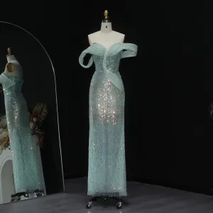 HELEN Luxury Mint Green Off Shoulder Evening Dress
