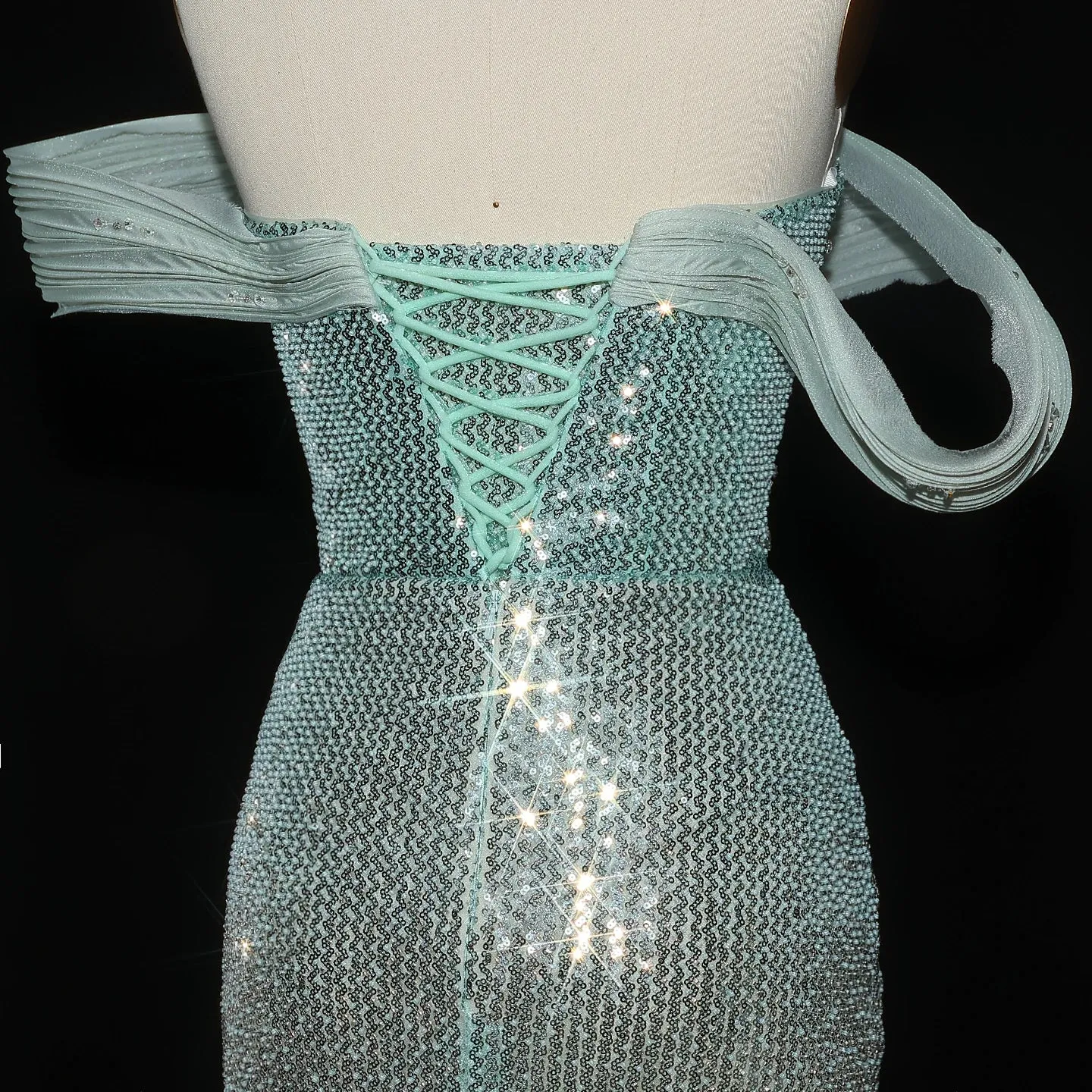 HELEN Luxury Mint Green Off Shoulder Evening Dress