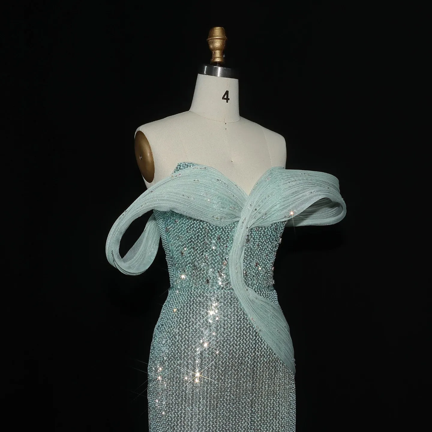 HELEN Luxury Mint Green Off Shoulder Evening Dress