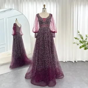 HELEN Luxury Rhinestones Purple Evening Dress