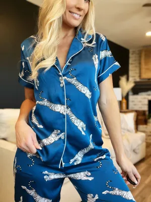 Hello Mello Beauty Sleep Satin Pajama Top-Sleep Easy Tiger