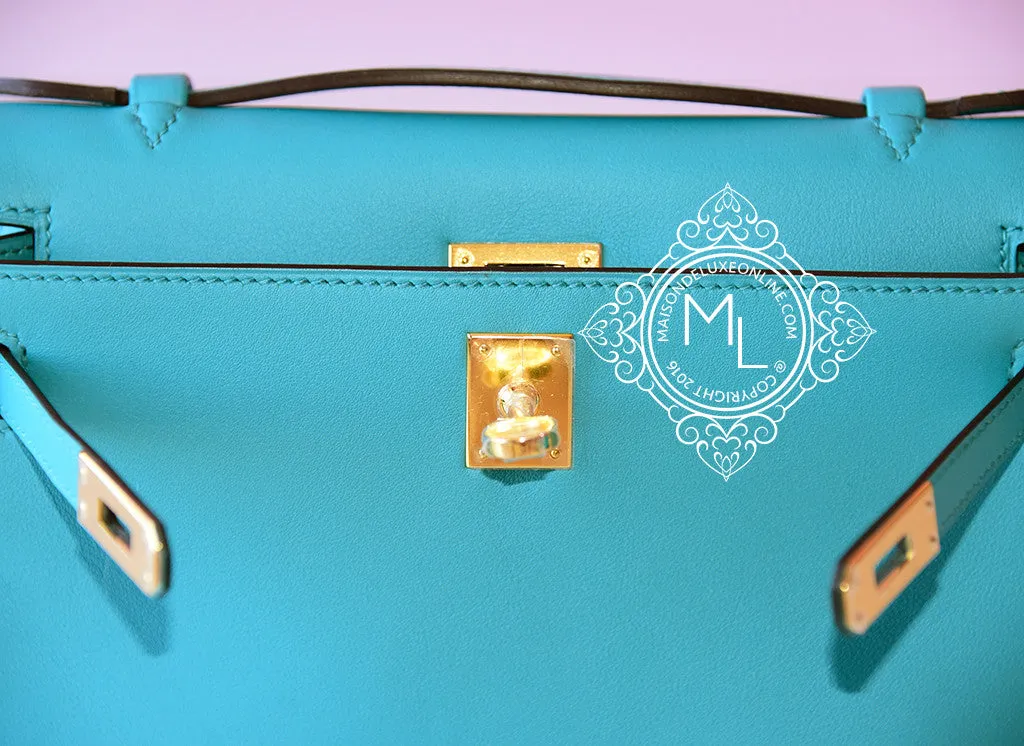 Hermes Bleu Paon GHW Mini Kelly Pochette Clutch