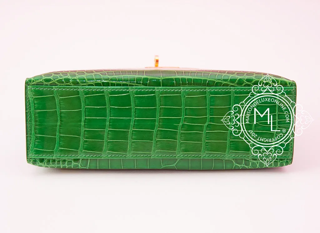 Hermes Cactus GHW Crocodile Mini Kelly Pochette Clutch