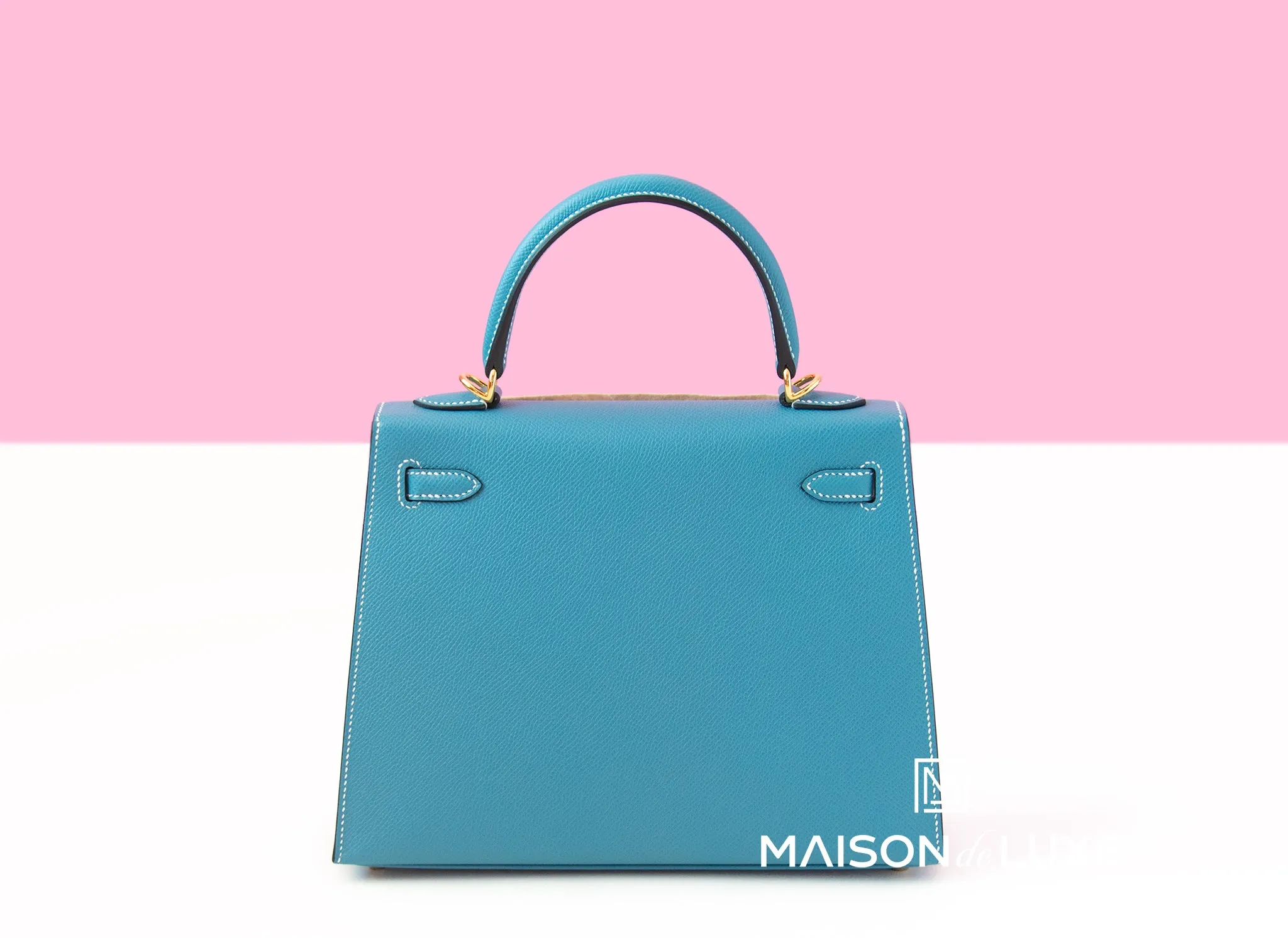 Hermes Kelly Sellier 25 Blue Jean Gold Hardware