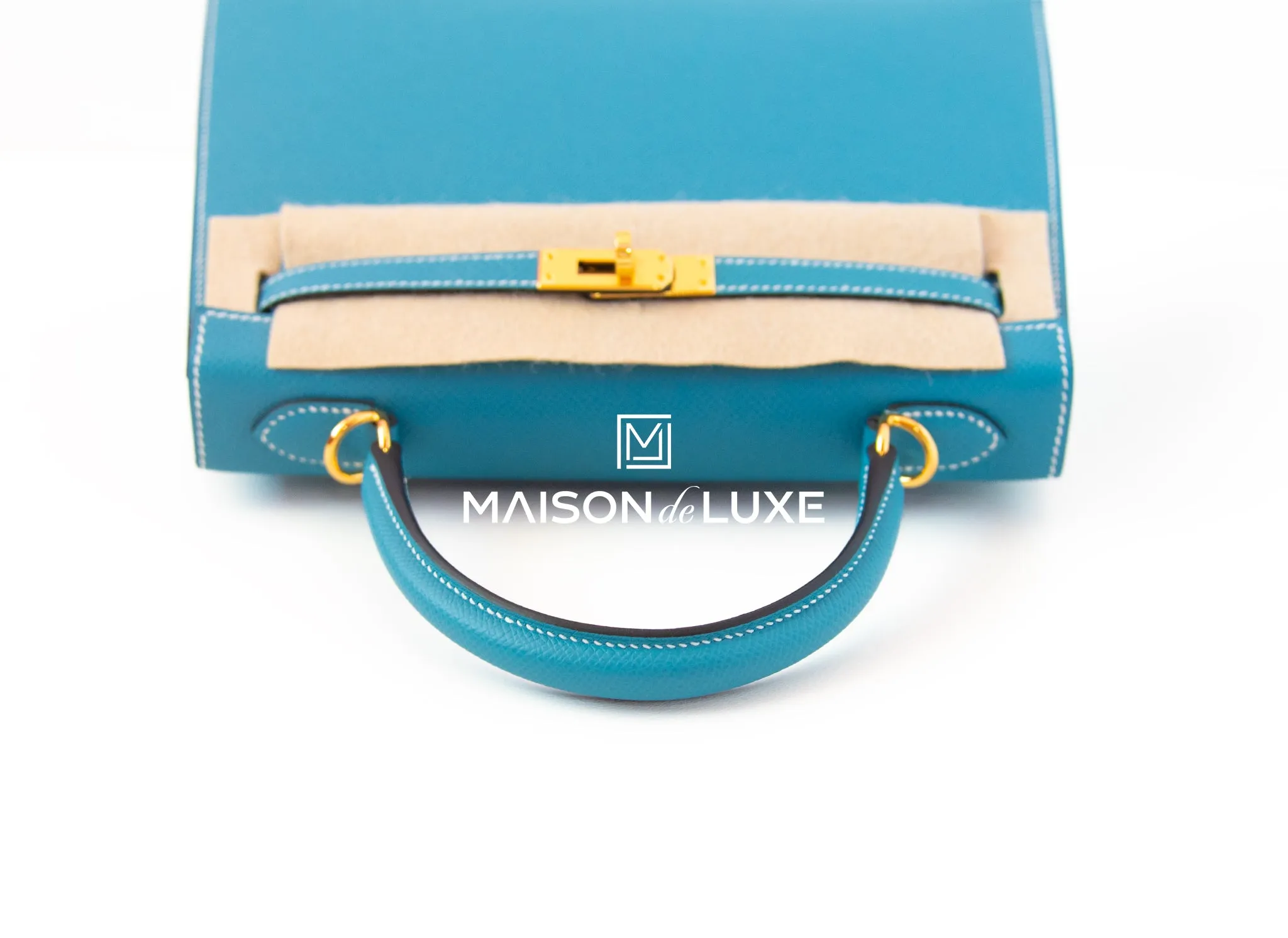 Hermes Kelly Sellier 25 Blue Jean Gold Hardware