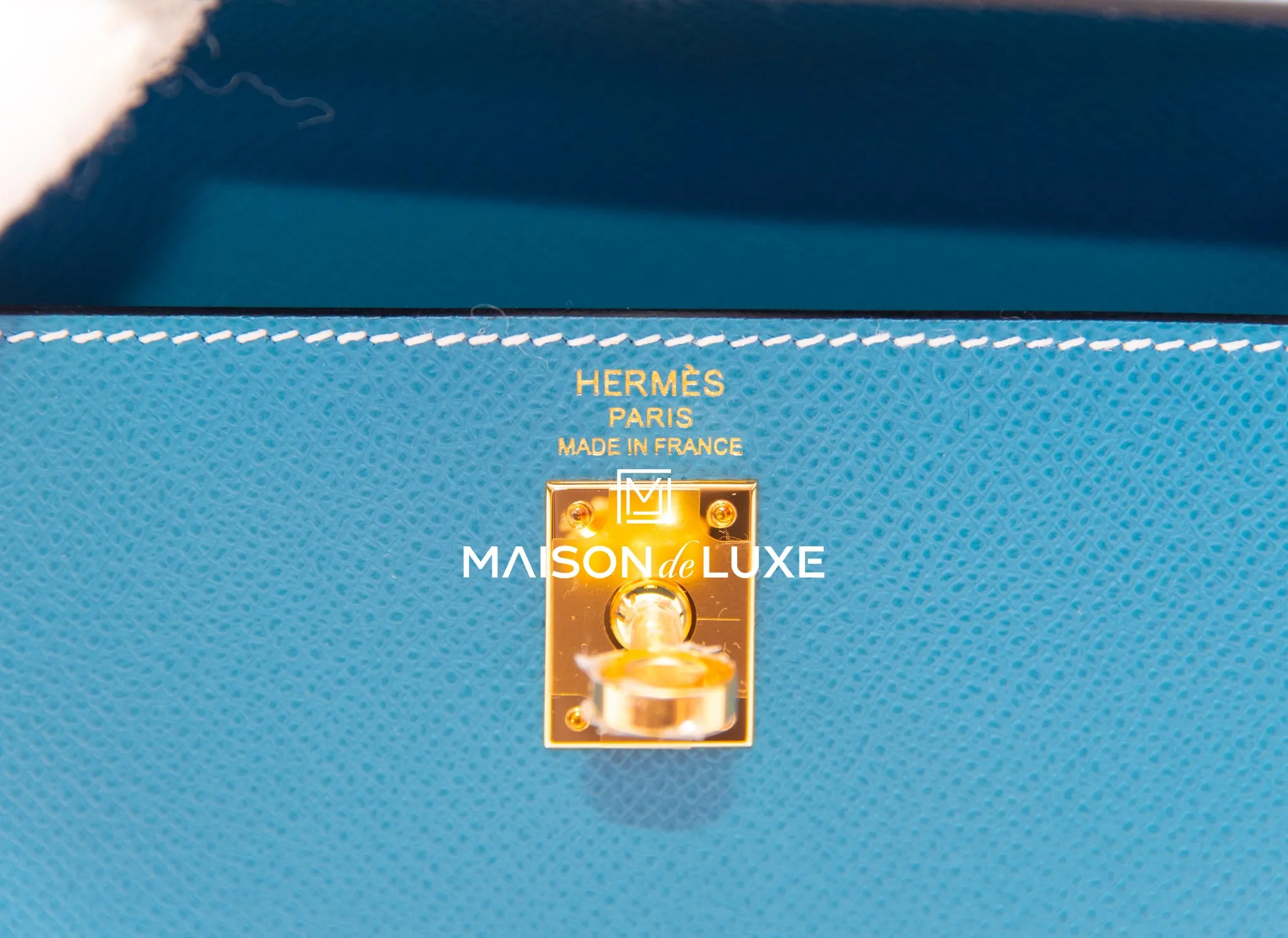 Hermes Kelly Sellier 25 Blue Jean Gold Hardware