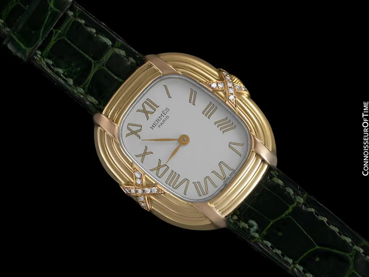 Hermes Lupine Ladies Watch - Solid 18K Gold with Original Factory Hermes Diamonds
