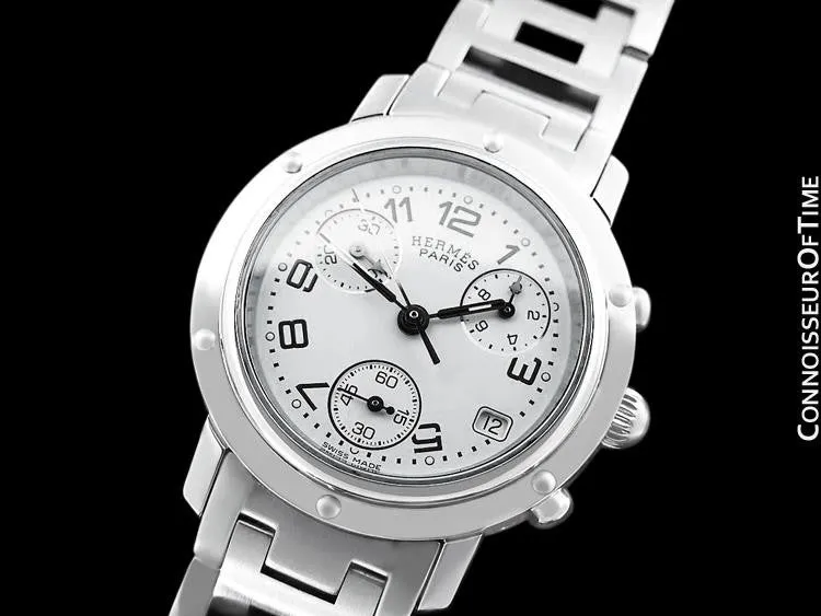 Hermes Mens Midsize / Ladies Clipper Chronograph Quartz Watch - Stainless Steel