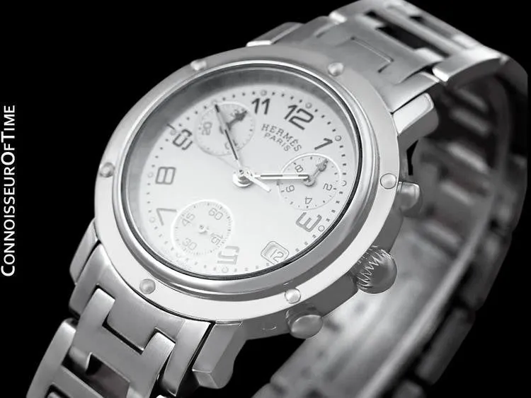 Hermes Mens Midsize / Ladies Clipper Chronograph Quartz Watch - Stainless Steel