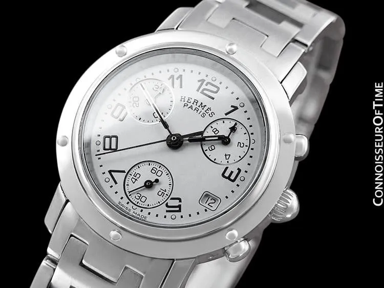 Hermes Mens Midsize / Ladies Clipper Chronograph Quartz Watch - Stainless Steel