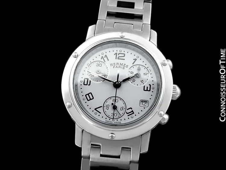 Hermes Mens Midsize / Ladies Clipper Chronograph Quartz Watch - Stainless Steel