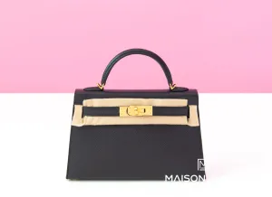 Hermes Mini Kelly II 20 Black Epsom Gold Hardware