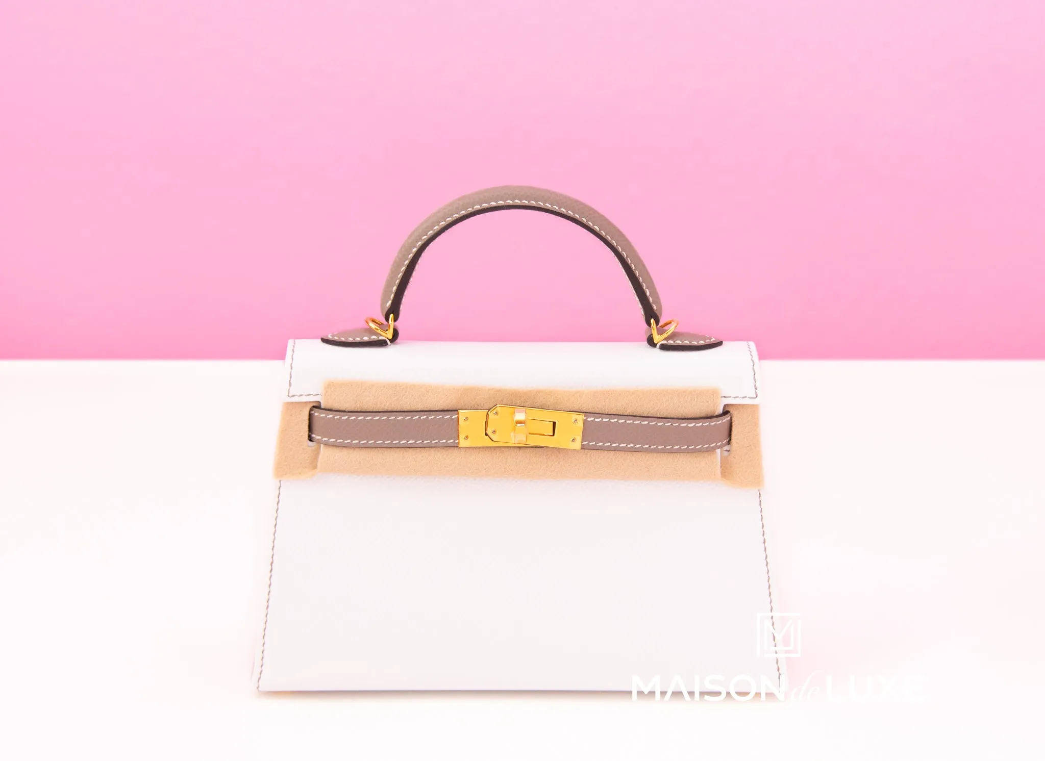 Hermes Mini Kelly II 20 Blanc / Gris Asphalt Epsom