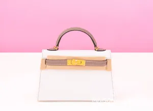 Hermes Mini Kelly II 20 Blanc / Gris Asphalt Epsom