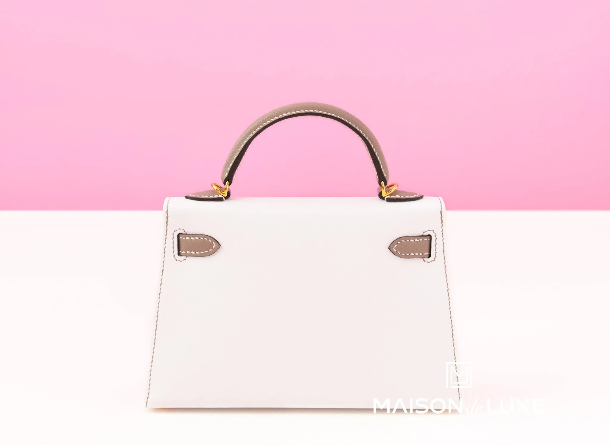 Hermes Mini Kelly II 20 Blanc / Gris Asphalt Epsom