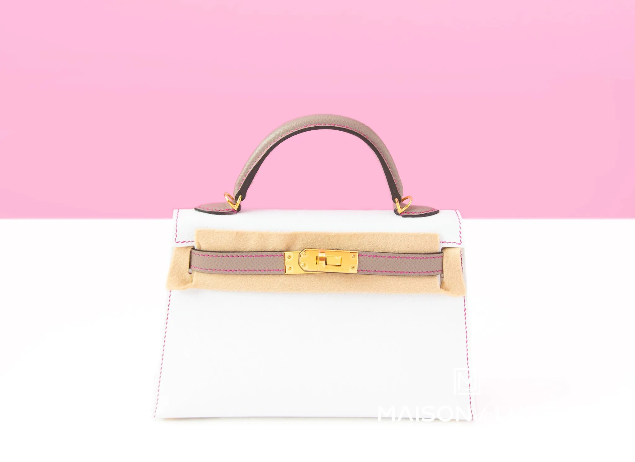 Hermes Mini Kelly II 20 Blanc / Gris Asphalt Epsom