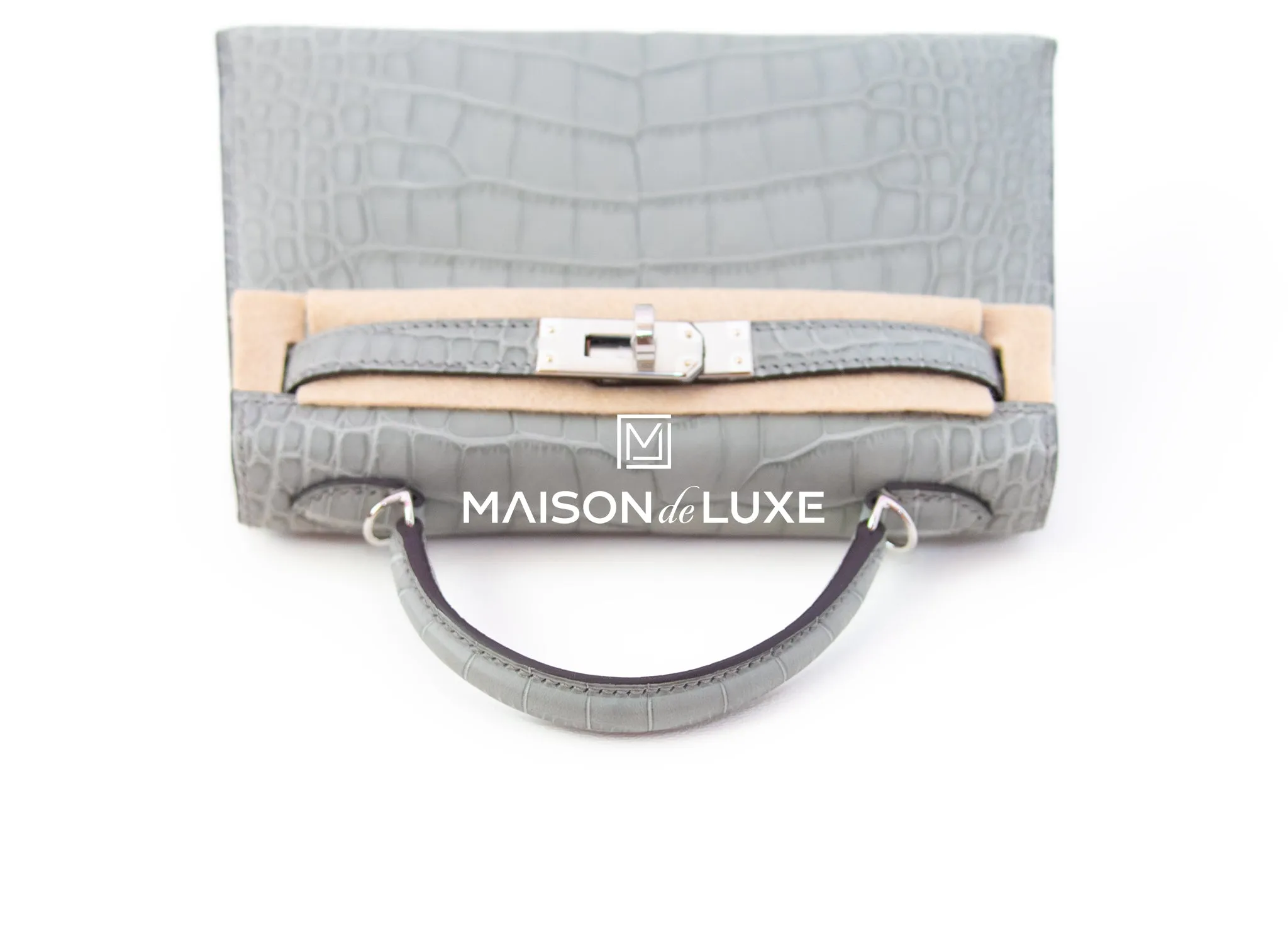 Hermes Mini Kelly II 20 Gris Ciment Matte Alligator