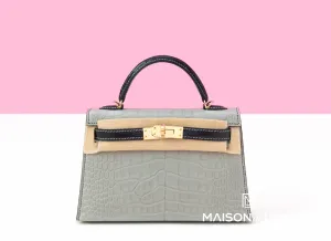 Hermes Mini Kelly II 20 Gris Perle & Noir HSS Matte Alligator