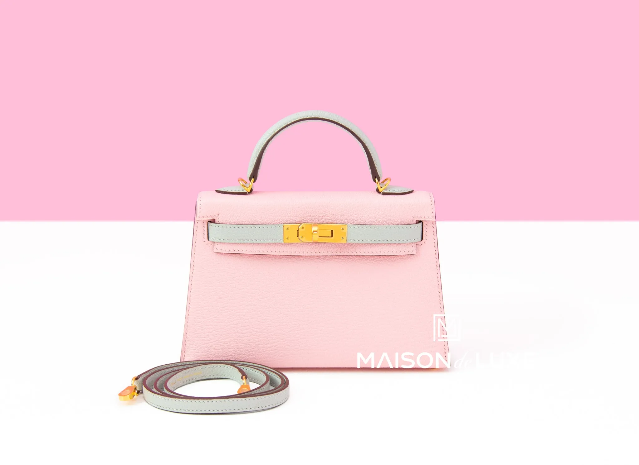 Hermes Mini Kelly II 20 Rose Sakura & Gris Perle Chèvre