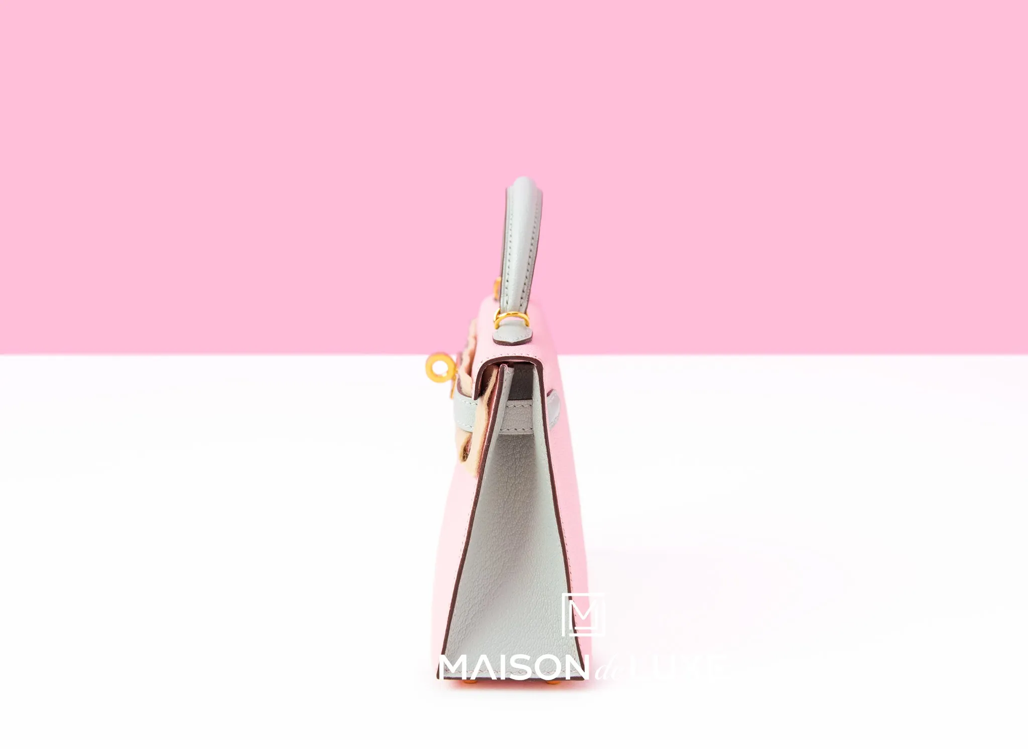 Hermes Mini Kelly II 20 Rose Sakura & Gris Perle Chèvre