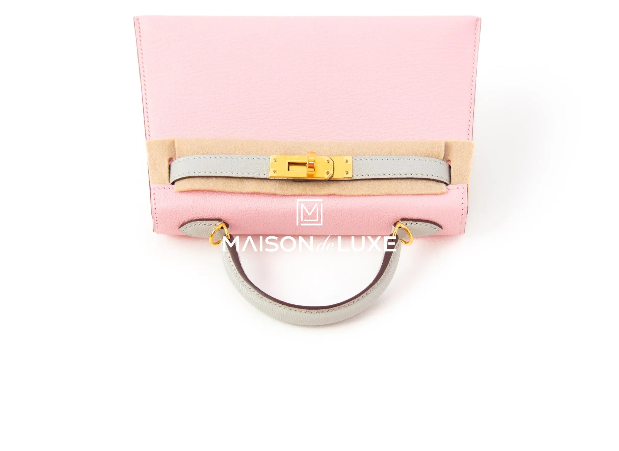 Hermes Mini Kelly II 20 Rose Sakura & Gris Perle Chèvre