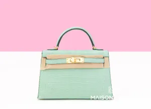 Hermes Mini Kelly II 20 Vert d'eau Matte Alligator