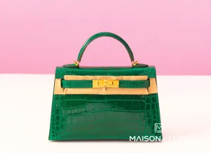 Hermes Mini Kelly II 20 Vert Emeraude Shiny Alligator