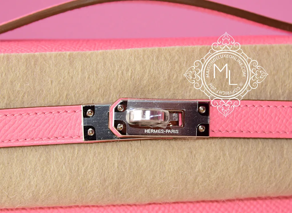 Hermes Rose Confetti PHW Epsom Mini Kelly Pochette Clutch