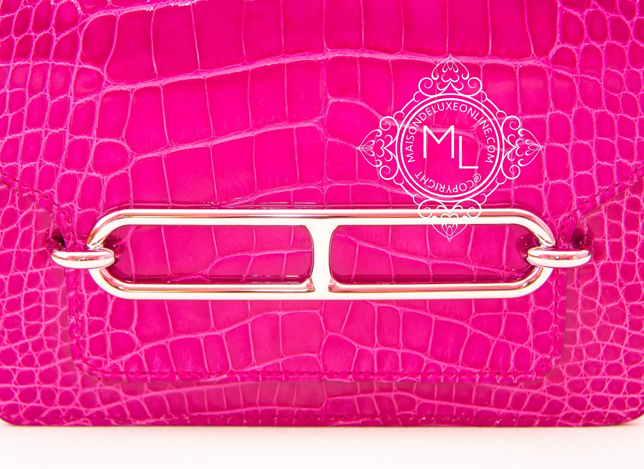 Hermes Roulis Mini 18 Rose Scheherazade Crocodile Alligator Handbag