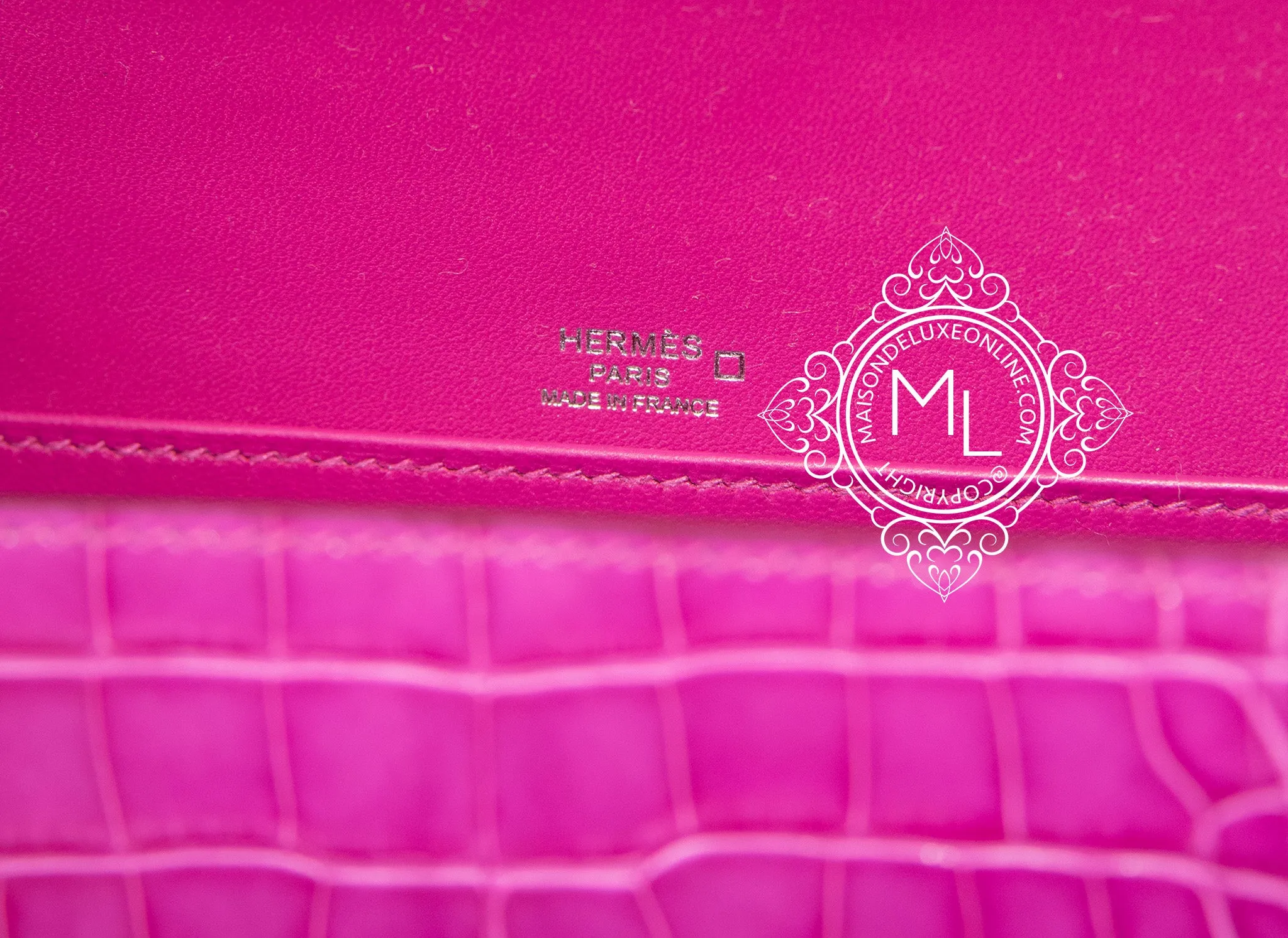 Hermes Roulis Mini 18 Rose Scheherazade Crocodile Alligator Handbag