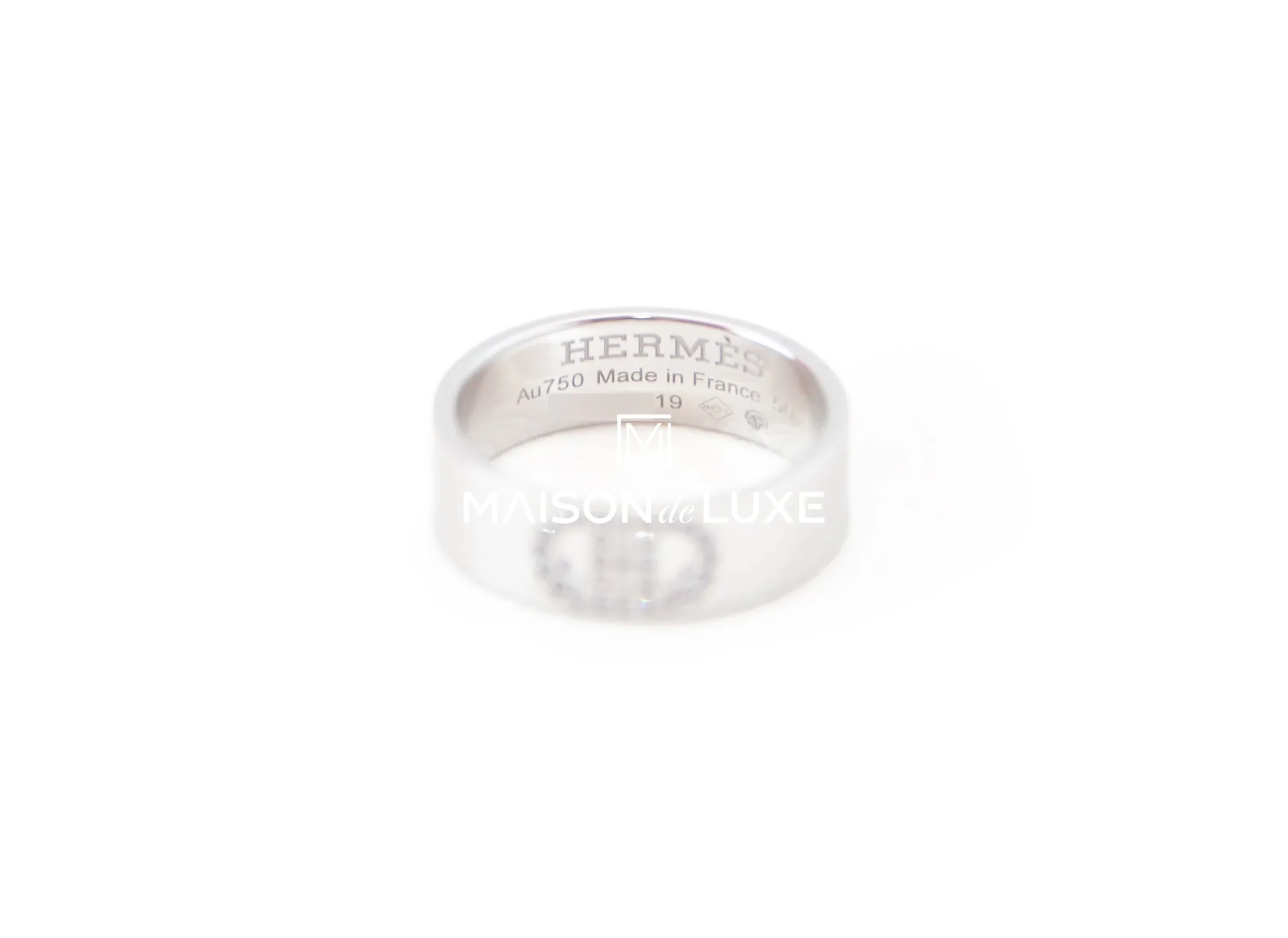 Hermes White Gold Diamond H d'ancre Ring 50