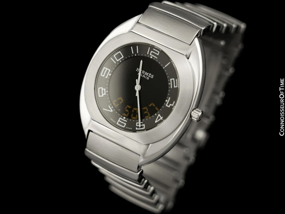 Hermès Espace Mens Full Size Multi-Function Digital Electronic Watch - Stainless Steel
