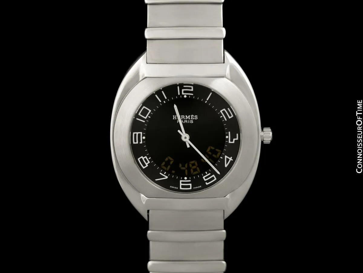 Hermès Espace Mens Full Size Multi-Function Digital Electronic Watch - Stainless Steel