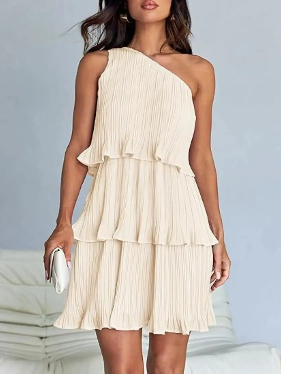 'Hesper' Layered Single Shoulder Mini Dress