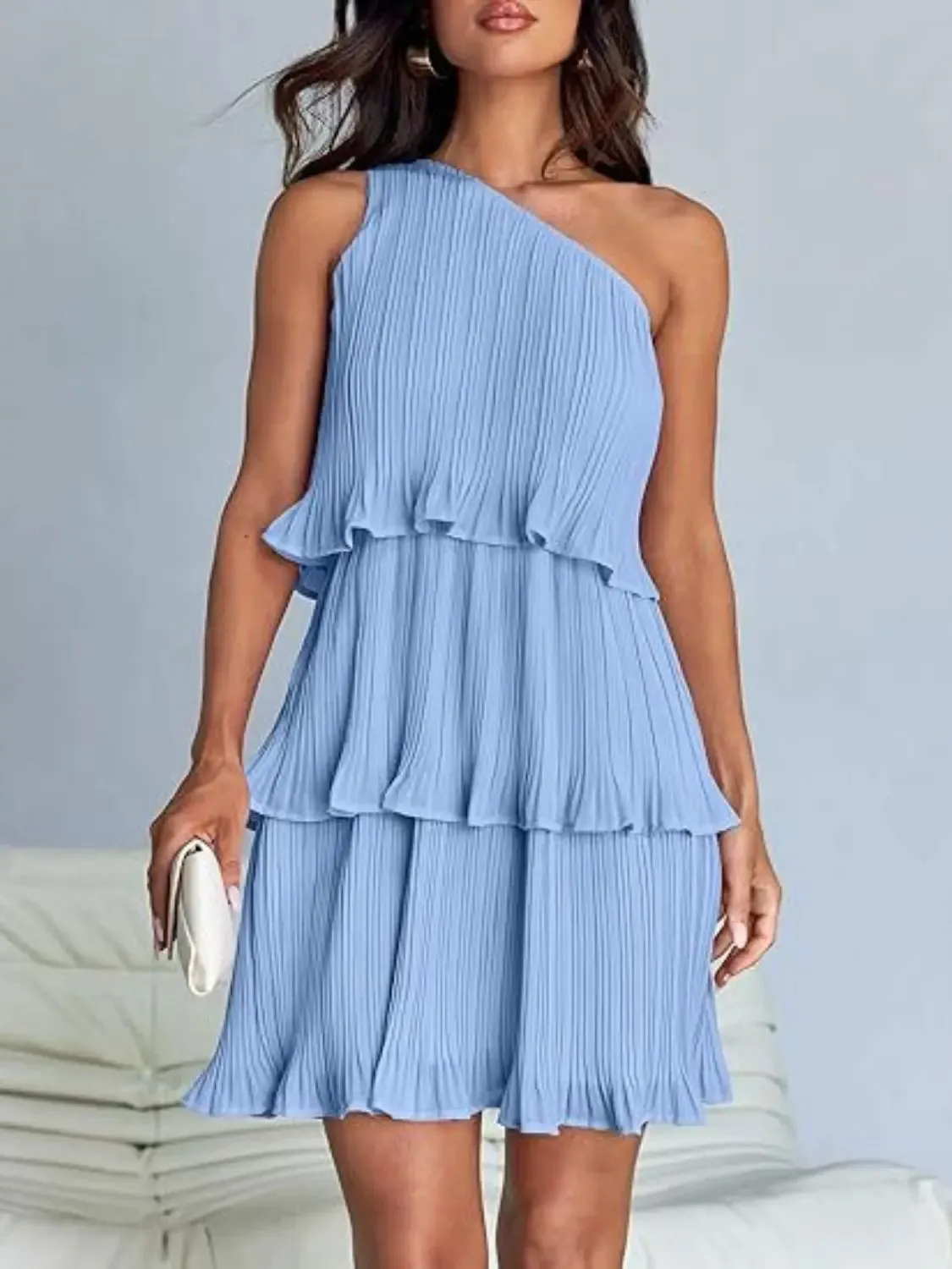 'Hesper' Layered Single Shoulder Mini Dress