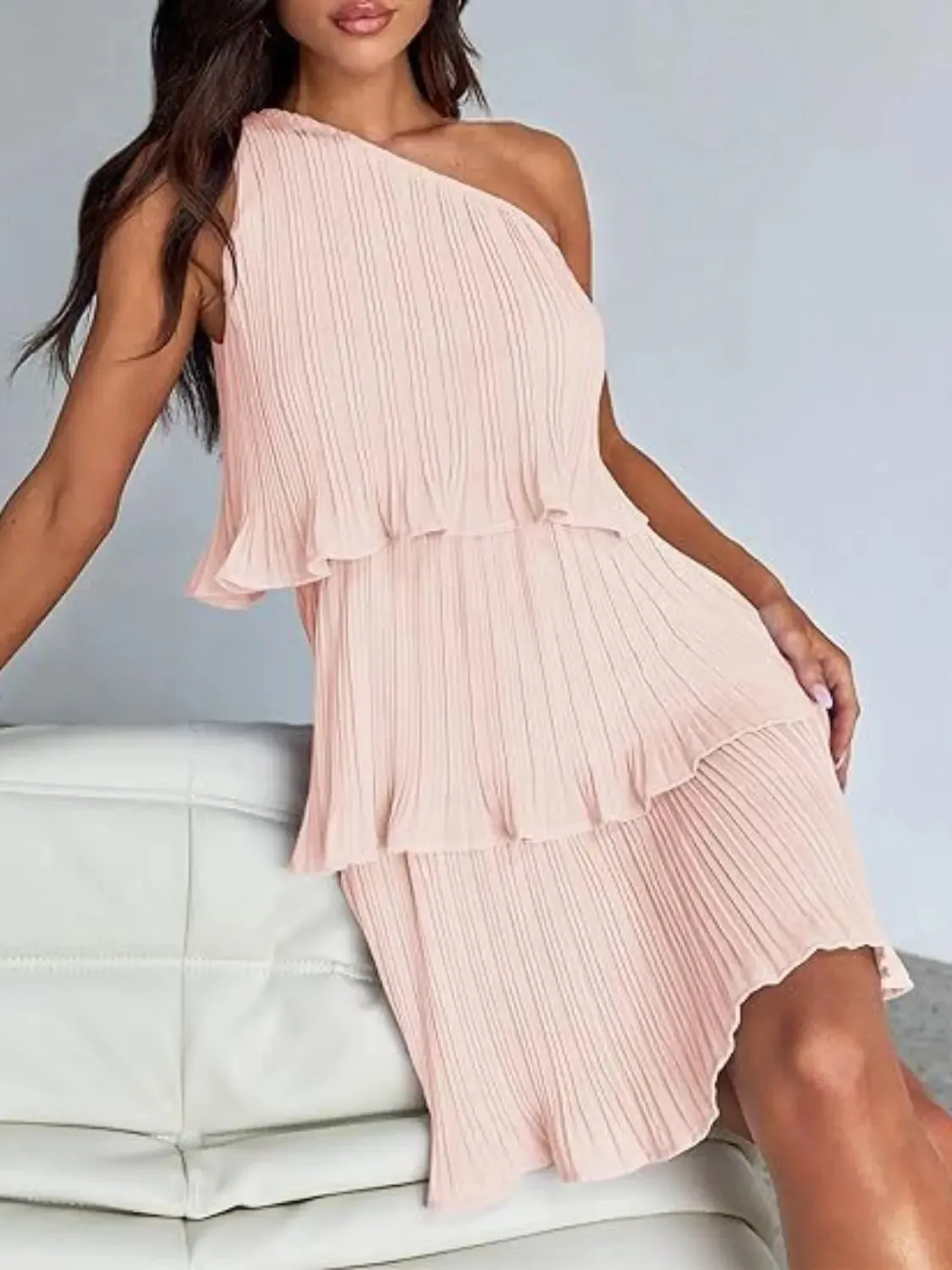 'Hesper' Layered Single Shoulder Mini Dress