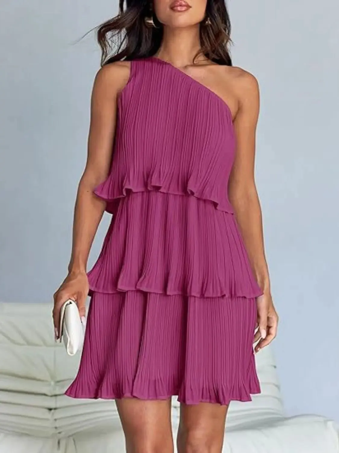 'Hesper' Layered Single Shoulder Mini Dress