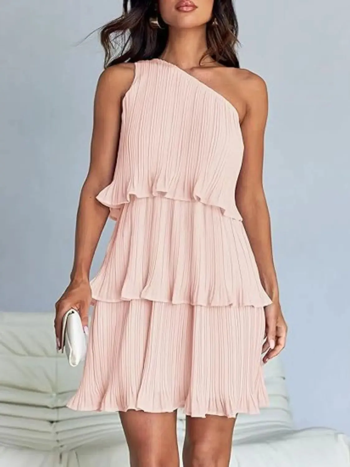 'Hesper' Layered Single Shoulder Mini Dress
