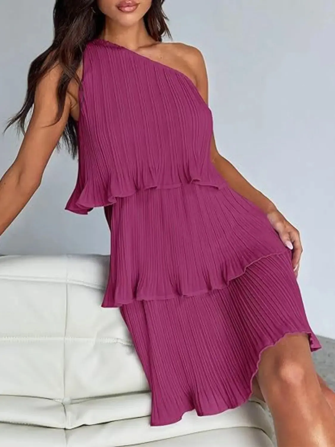 'Hesper' Layered Single Shoulder Mini Dress