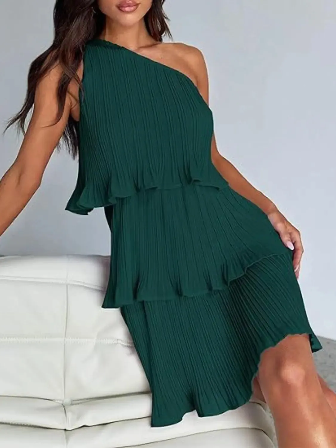 'Hesper' Layered Single Shoulder Mini Dress